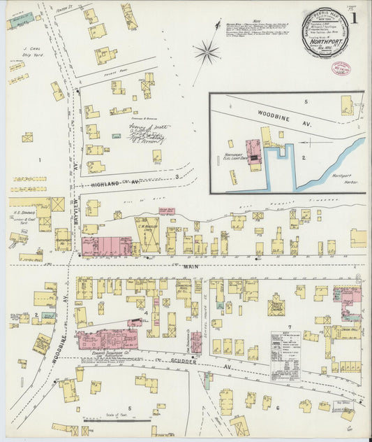 Sanborn Fire Insurance Map from Northport, Suffolk County, New York (1895), Sheet #0001 - Complete Map Set gallery image, historic Sanborn map, vintage wall art, New York New York