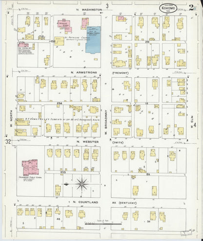 Sanborn Fire Insurance Map from Kokomo, Howard County, Indiana (1909), Sheet #0002 - Historic Sanborn Fire Insurance Map Print, vintage old map wall art, antique decor, genealogy gift, Indiana Indiana map