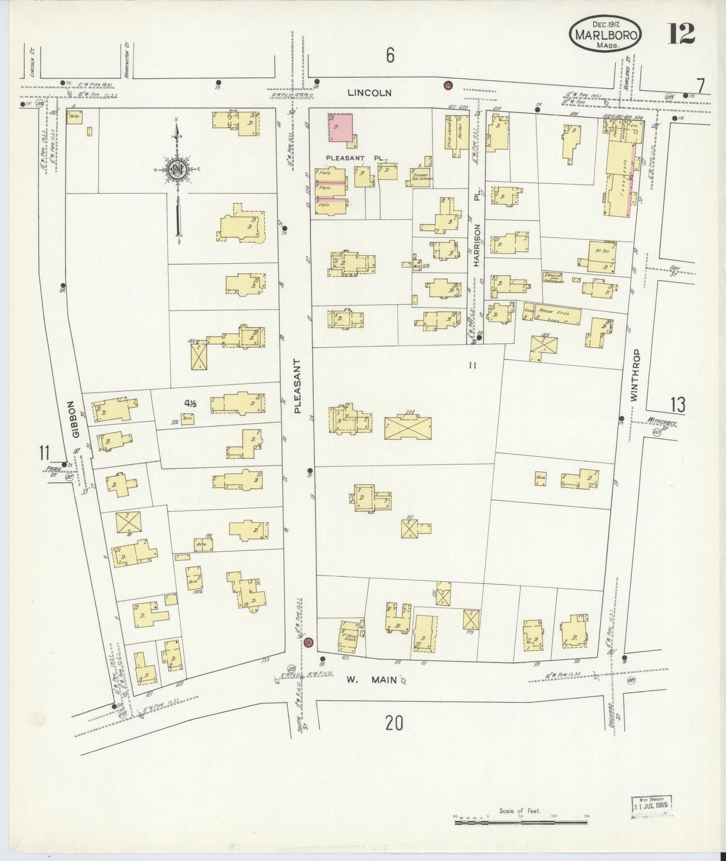 Sanborn Fire Insurance Map from Marlborough, Middlesex County, Massachusetts (1912), Sheet #0012 - Complete Map Set gallery image, historic Sanborn map, vintage wall art, Massachusetts Massachusetts