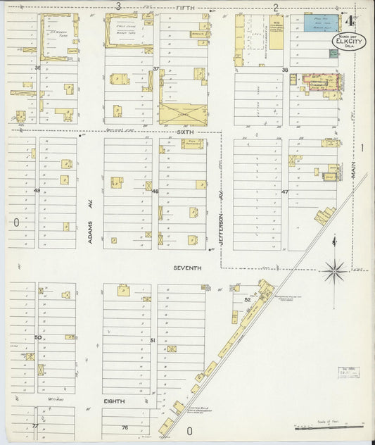 Sanborn Fire Insurance Map from Elk City, Beckham County, Oklahoma (1907), Sheet #0004 - Historic Sanborn Fire Insurance Map Print, vintage old map wall art, antique decor, genealogy gift, Oklahoma Oklahoma map