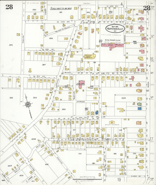 Sanborn Fire Insurance Map from Hopkinsville, Christian County, Kentucky (1923), Sheet #0028 - Historic Sanborn Fire Insurance Map Print, vintage old map wall art, antique decor, genealogy gift, Kentucky Kentucky map