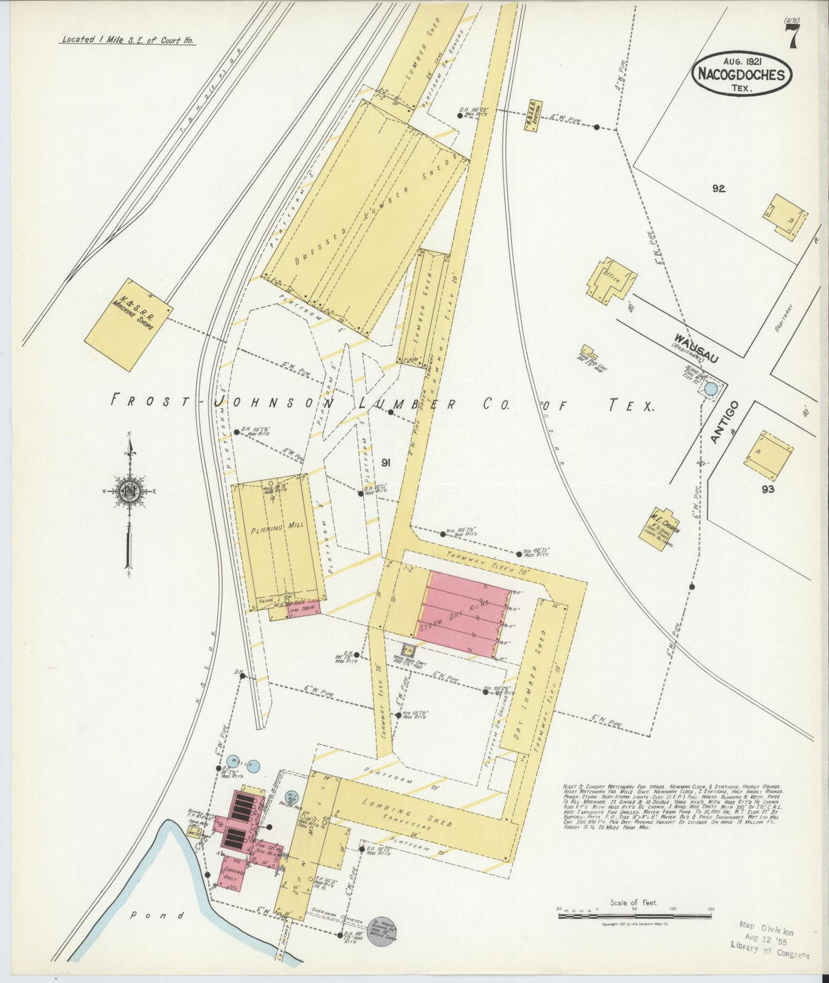 Sanborn Fire Insurance Map from Nacogdoches, Nacogdoches County, Texas (1921), Sheet #0007 - Historic Sanborn Fire Insurance Map Print, vintage old map wall art, antique decor, genealogy gift, Texas Texas map