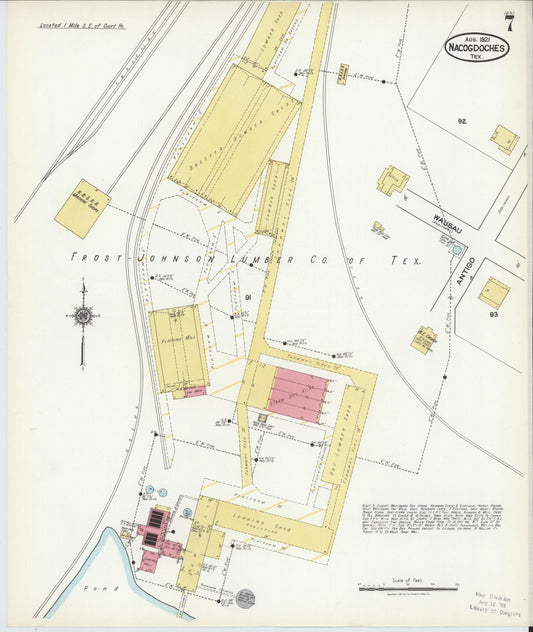 Sanborn Fire Insurance Map from Nacogdoches, Nacogdoches County, Texas (1921), Sheet #0007 - Historic Sanborn Fire Insurance Map Print, vintage old map wall art, antique decor, genealogy gift, Texas Texas map