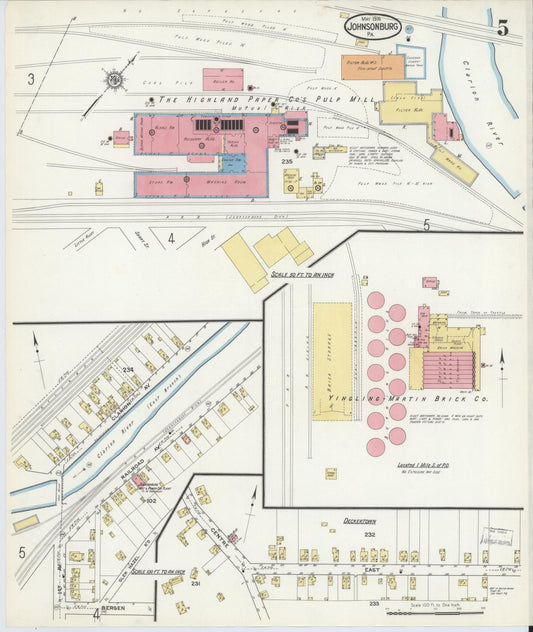 Sanborn Fire Insurance Map from Johnsonburg, Elk County, Pennsylvania (1916), Sheet #0005 - Historic Sanborn Fire Insurance Map Print, vintage old map wall art, antique decor, genealogy gift, Pennsylvania Pennsylvania map