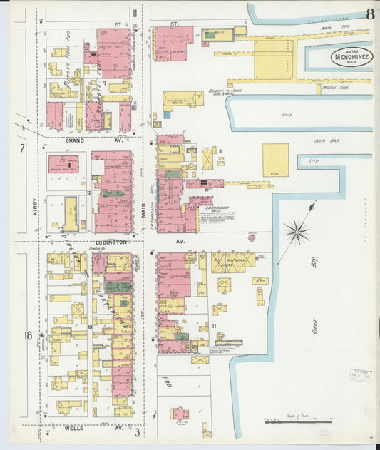 Sanborn Fire Insurance Map from Menominee, Menominee County, Michigan (1901), Sheet #0008 - Historic Sanborn Fire Insurance Map Print, vintage old map wall art, antique decor, genealogy gift, Michigan Michigan map