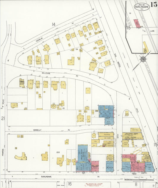 Sanborn Fire Insurance Map from Burlingame, San Mateo County, California (1921), Sheet #0015 - Historic Sanborn Fire Insurance Map Print, vintage old map wall art, antique decor, genealogy gift, California California map