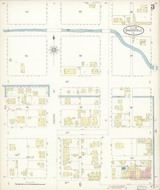 Sanborn Fire Insurance Map from Bakersfield, Kern County, California (1899), Sheet #0003 - Historic Sanborn Fire Insurance Map Print, vintage old map wall art, antique decor, genealogy gift, California California map