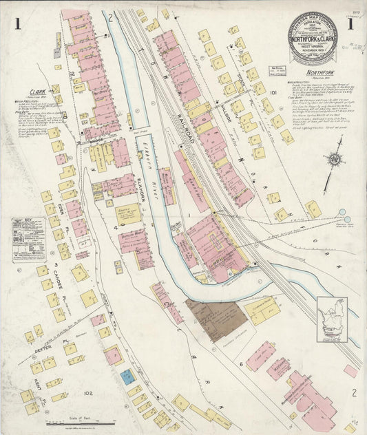 Sanborn Fire Insurance Map from Northfork, Mcdowell County, West Virginia (1923), Sheet #0001 - Historic Sanborn Fire Insurance Map Print, vintage old map wall art, antique decor, genealogy gift, West Virginia West Virginia map