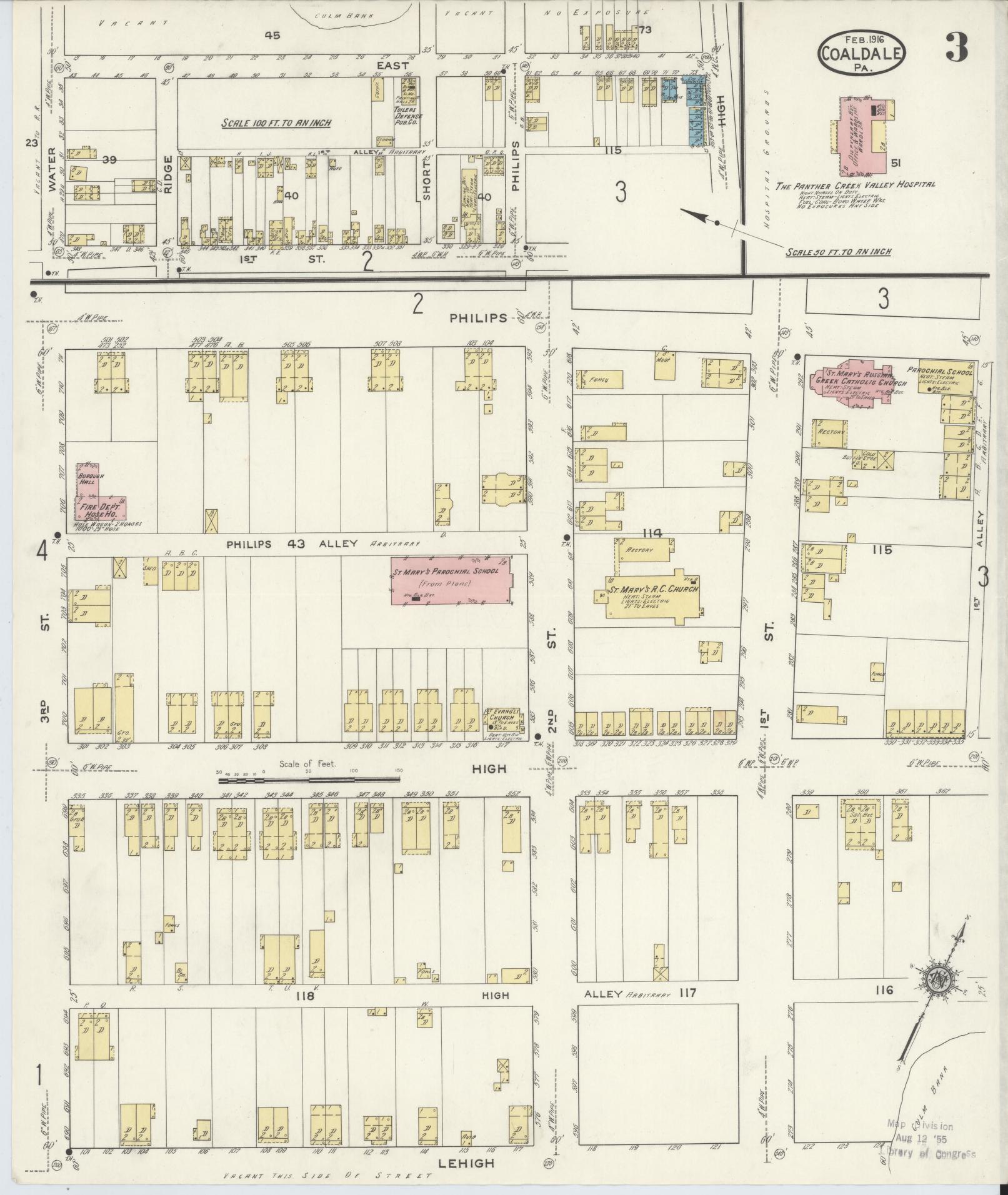 Sanborn Fire Insurance Map from Coaldale, Schuylkill County, Pennsylvania (1916), Sheet #0003 - Historic Sanborn Fire Insurance Map Print, vintage old map wall art, antique decor, genealogy gift, Pennsylvania Pennsylvania map