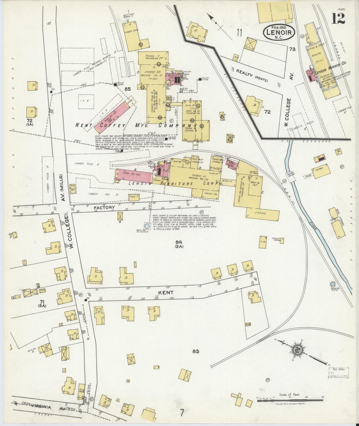 Sanborn Fire Insurance Map from Lenoir, Caldwell County, North Carolina (1921), Sheet #0012 - Complete Map Set gallery image, historic Sanborn map, vintage wall art, North Carolina North Carolina