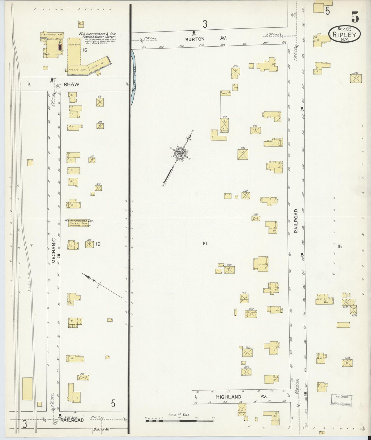 Sanborn Fire Insurance Map from Ripley, Chautauqua County, New York (1912), Sheet #0005 - Historic Sanborn Fire Insurance Map Print, vintage old map wall art, antique decor, genealogy gift, New York New York map