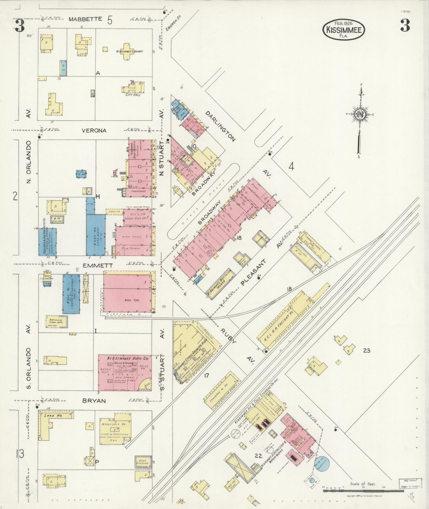 Sanborn Fire Insurance Map from Kissimmee, Osceola County, Florida (1926), Sheet #0003 - Historic Sanborn Fire Insurance Map Print, vintage old map wall art, antique decor, genealogy gift, Florida Florida map