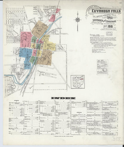 Sanborn Fire Insurance Map from Cuyahoga Falls, Summit County, Ohio (1916), Sheet #0001 - Historic Sanborn Fire Insurance Map Print, vintage old map wall art, antique decor, genealogy gift, Ohio Ohio map