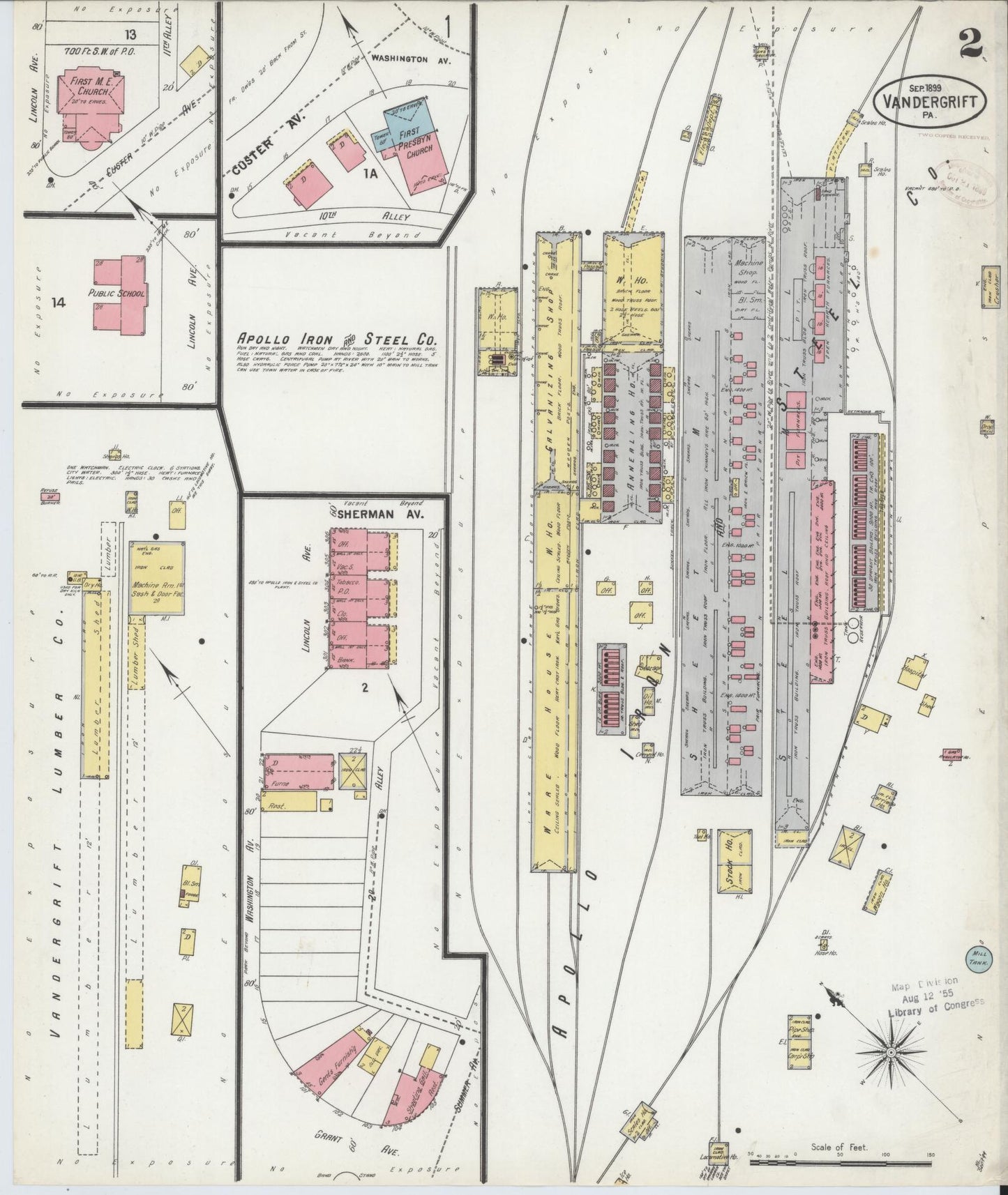 Sanborn Fire Insurance Map from Vandergrift, Westmoreland County, Pennsylvania (1899), Sheet #0002 - Complete Map Set gallery image, historic Sanborn map, vintage wall art, Pennsylvania Pennsylvania
