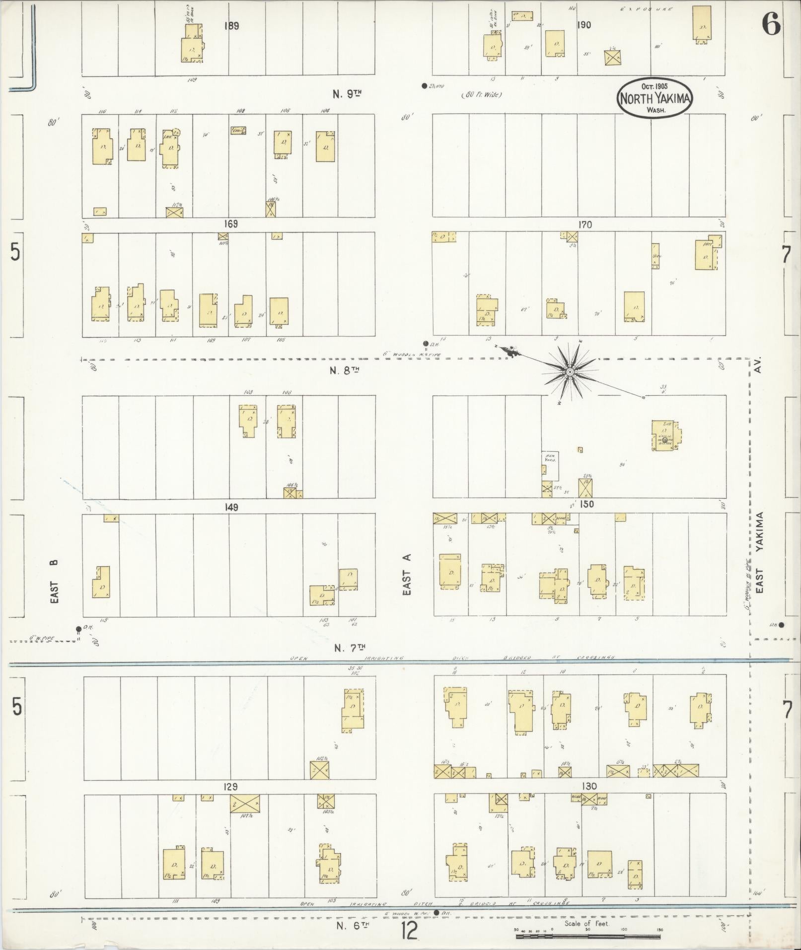Sanborn Fire Insurance Map from North Yakima, Yakima County, Washington (1905), Sheet #0006 - Complete Map Set gallery image, historic Sanborn map, vintage wall art, Washington Washington