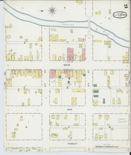 Sanborn Fire Insurance Map from Lisbon, Ransom County, North Dakota (1893), Sheet #0002 - Historic Sanborn Fire Insurance Map Print, vintage old map wall art, antique decor, genealogy gift, North Dakota North Dakota map