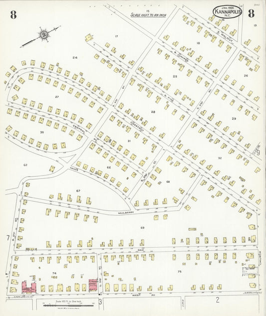 Sanborn Fire Insurance Map from Kannapolis, Rowan And Cabarrus Counties, North Carolina (1926), Sheet #0008 - Historic Sanborn Fire Insurance Map Print, vintage old map wall art, antique decor, genealogy gift, North Carolina North Carolina map