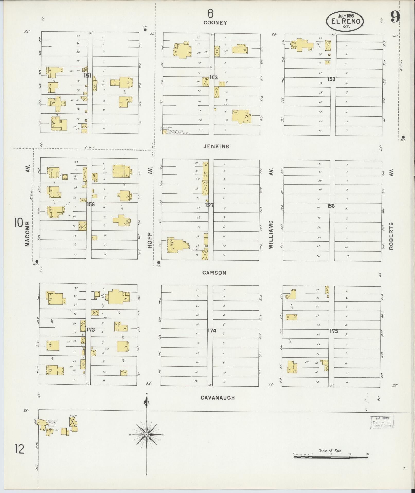 Sanborn Fire Insurance Map from El Reno, Canadian County, Oklahoma (1898), Sheet #0009 - Historic Sanborn Fire Insurance Map Print, vintage old map wall art, antique decor, genealogy gift, Oklahoma Oklahoma map