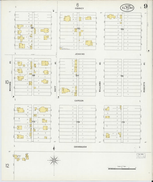 Sanborn Fire Insurance Map from El Reno, Canadian County, Oklahoma (1898), Sheet #0009 - Historic Sanborn Fire Insurance Map Print, vintage old map wall art, antique decor, genealogy gift, Oklahoma Oklahoma map