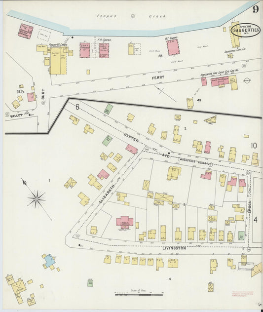 Sanborn Fire Insurance Map from Saugerties, Ulster County, New York (1898), Sheet #0009 - Historic Sanborn Fire Insurance Map Print, vintage old map wall art, antique decor, genealogy gift, New York New York map