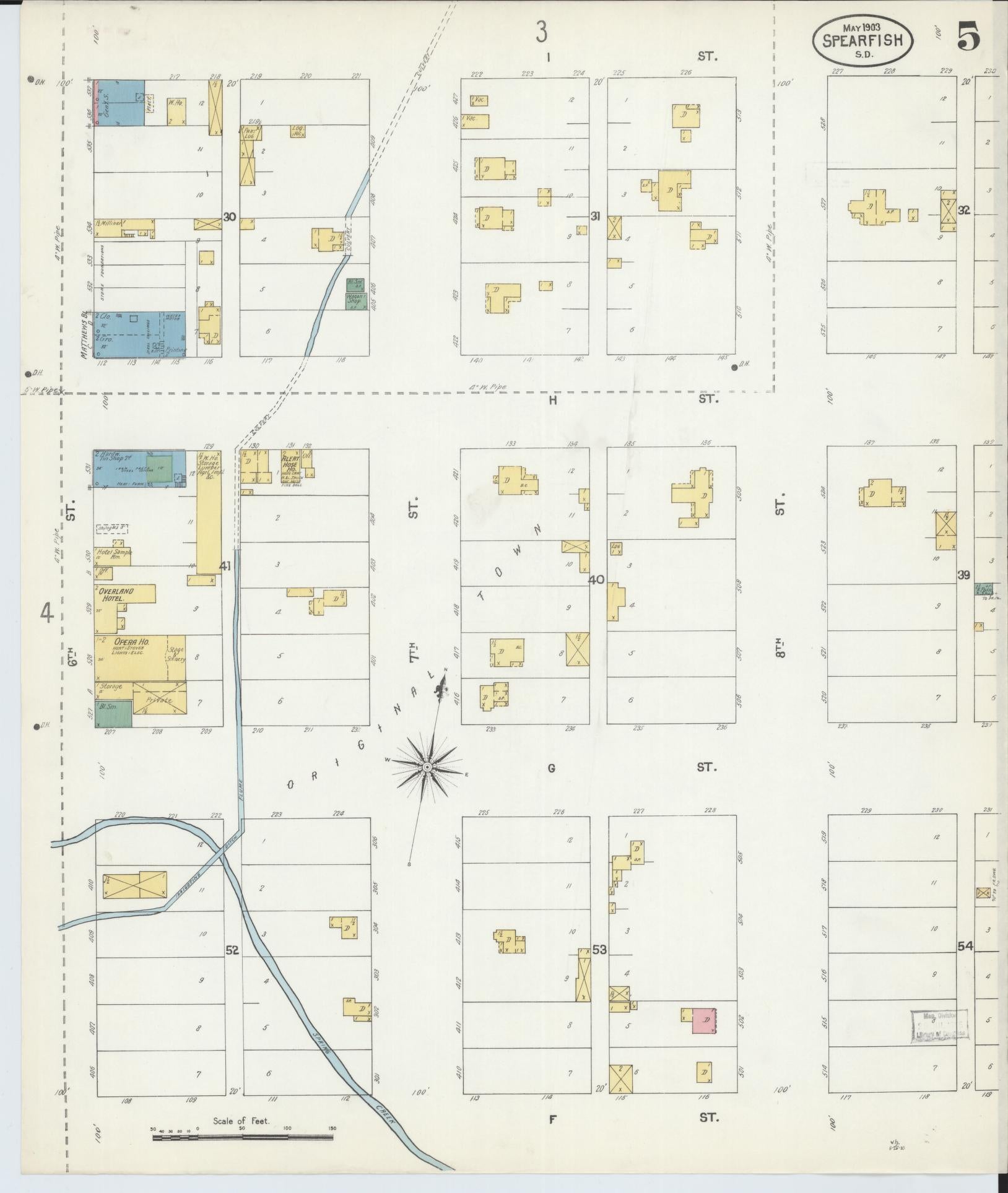 Sanborn Fire Insurance Map from Spearfish, Lawrence County, South Dakota (1903), Sheet #0005 - Historic Sanborn Fire Insurance Map Print, vintage old map wall art, antique decor, genealogy gift, South Dakota South Dakota map