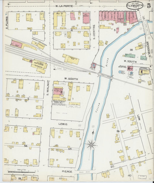 Sanborn Fire Insurance Map from Plymouth, Marhshall County, Indiana (1892), Sheet #0005 - Historic Sanborn Fire Insurance Map Print, vintage old map wall art, antique decor, genealogy gift, Indiana Indiana map