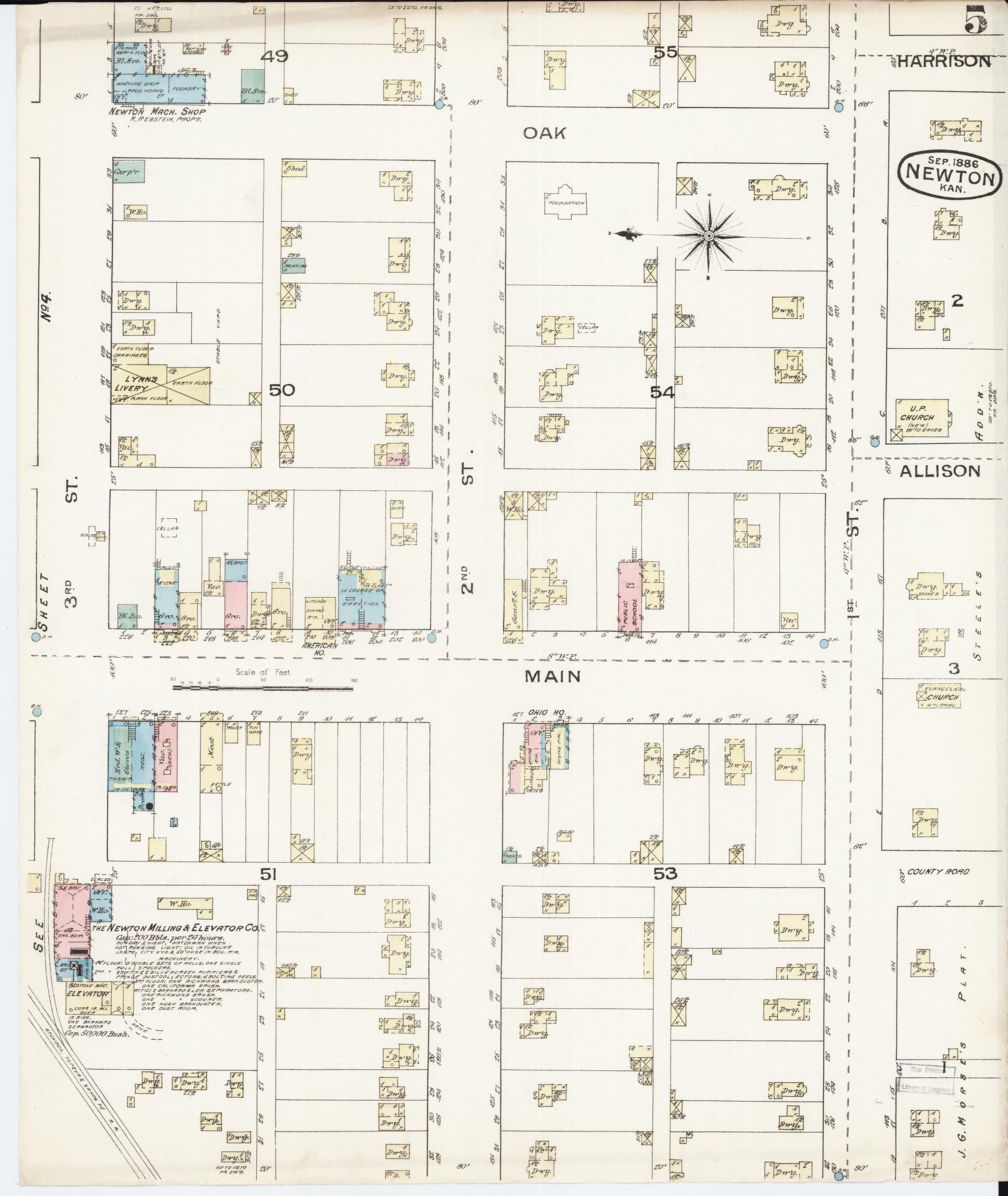 Sanborn Fire Insurance Map from Newton, Harvey County, Kansas (1886), Sheet #0005 - Historic Sanborn Fire Insurance Map Print, vintage old map wall art, antique decor, genealogy gift, Kansas Kansas map
