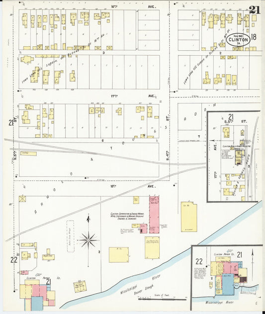 Sanborn Fire Insurance Map from Clinton, Clinton County, Iowa (1902), Sheet #0021 - Historic Sanborn Fire Insurance Map Print, vintage old map wall art