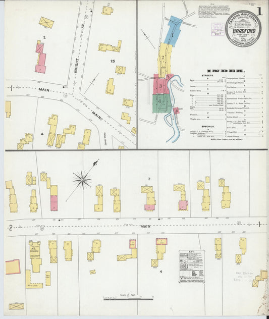 Sanborn Fire Insurance Map from Bradford, Orange County, Vermont (1905), Sheet #0001 - Complete Map Set gallery image, historic Sanborn map, vintage wall art, Vermont Vermont