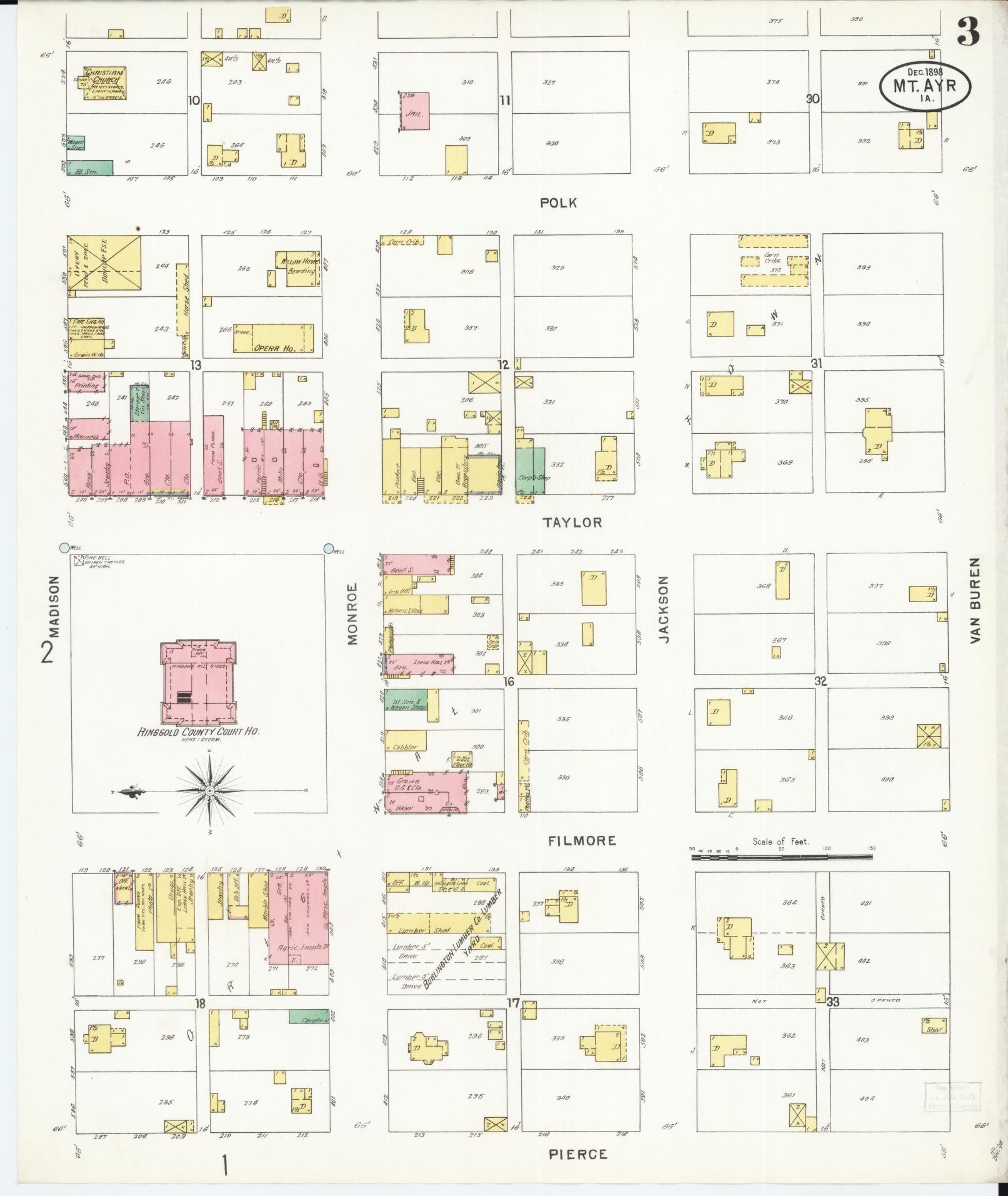 Sanborn Fire Insurance Map from Mount Ayr, Ringgold County, Iowa (1898), Sheet #0003 - Historic Sanborn Fire Insurance Map Print