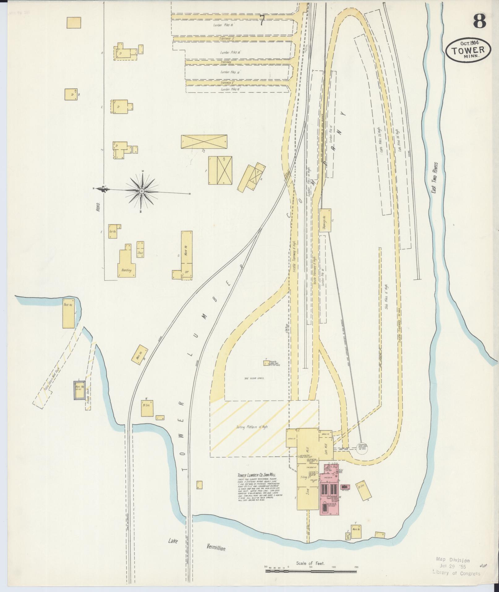 Sanborn Fire Insurance Map from Tower, Saint Louis County, Minnesota (1904), Sheet #0008 - Complete Map Set gallery image, historic Sanborn map, vintage wall art, Minnesota Minnesota