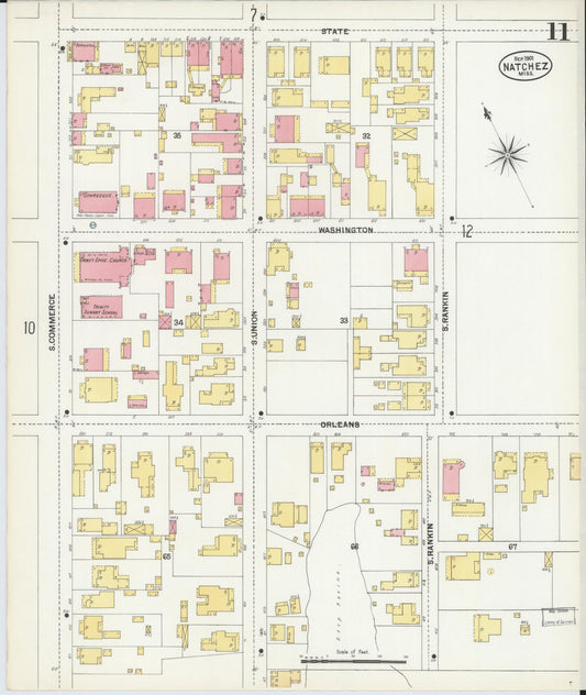 Sanborn Fire Insurance Map from Natchez, Adams County, Mississippi (1901), Sheet #0011 - Historic Sanborn Fire Insurance Map Print, vintage old map wall art, antique decor, genealogy gift, Mississippi Mississippi map
