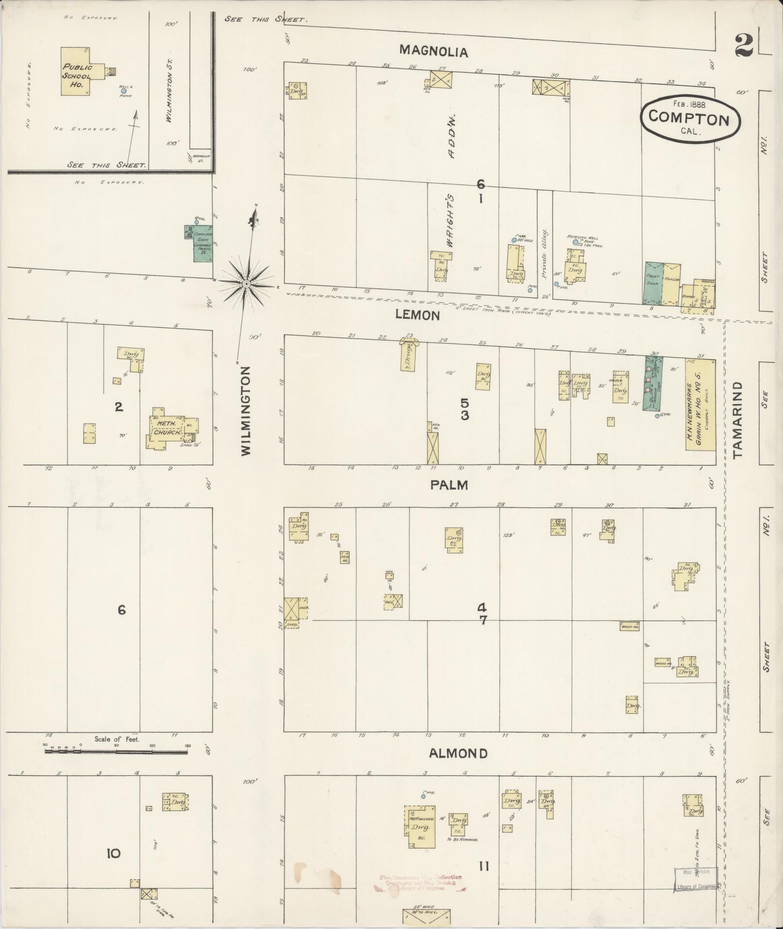Sanborn Fire Insurance Map from Compton, Los Angeles County, California (1888), Sheet #0002 - Historic Sanborn Fire Insurance Map Print, vintage old map wall art, antique decor, genealogy gift, California California map