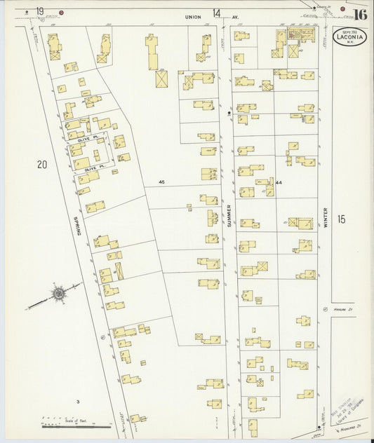 Sanborn Fire Insurance Map from Laconia, Belknap County, New Hampshire (1911), Sheet #0016 - Historic Sanborn Fire Insurance Map Print, vintage old map wall art, antique decor, genealogy gift, New Hampshire New Hampshire map