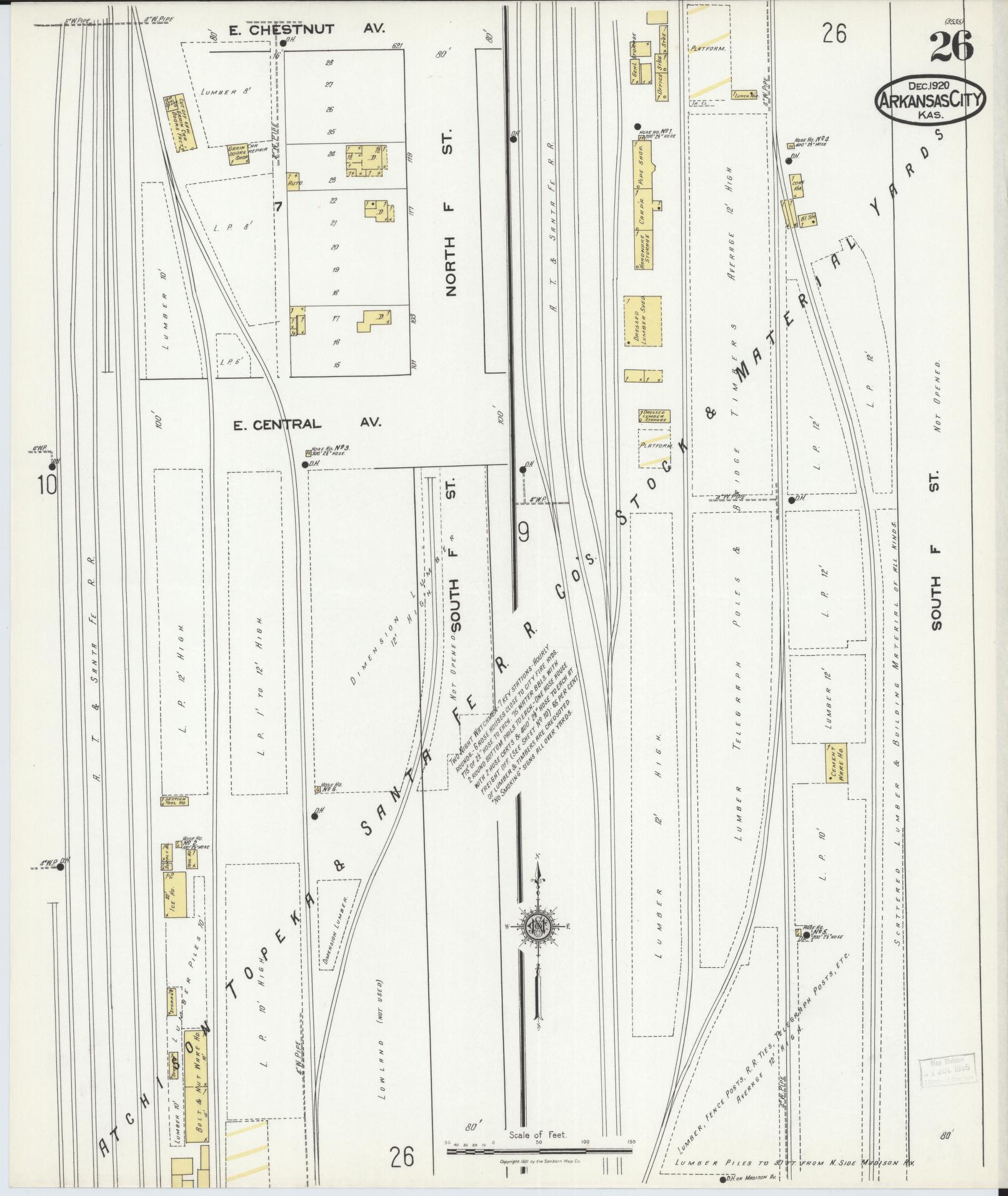 Sanborn Fire Insurance Map from Arkansas City, Cowley County, Kansas (1920), Sheet #0026 - Complete Map Set gallery image, historic Sanborn map, vintage wall art, Kansas Kansas