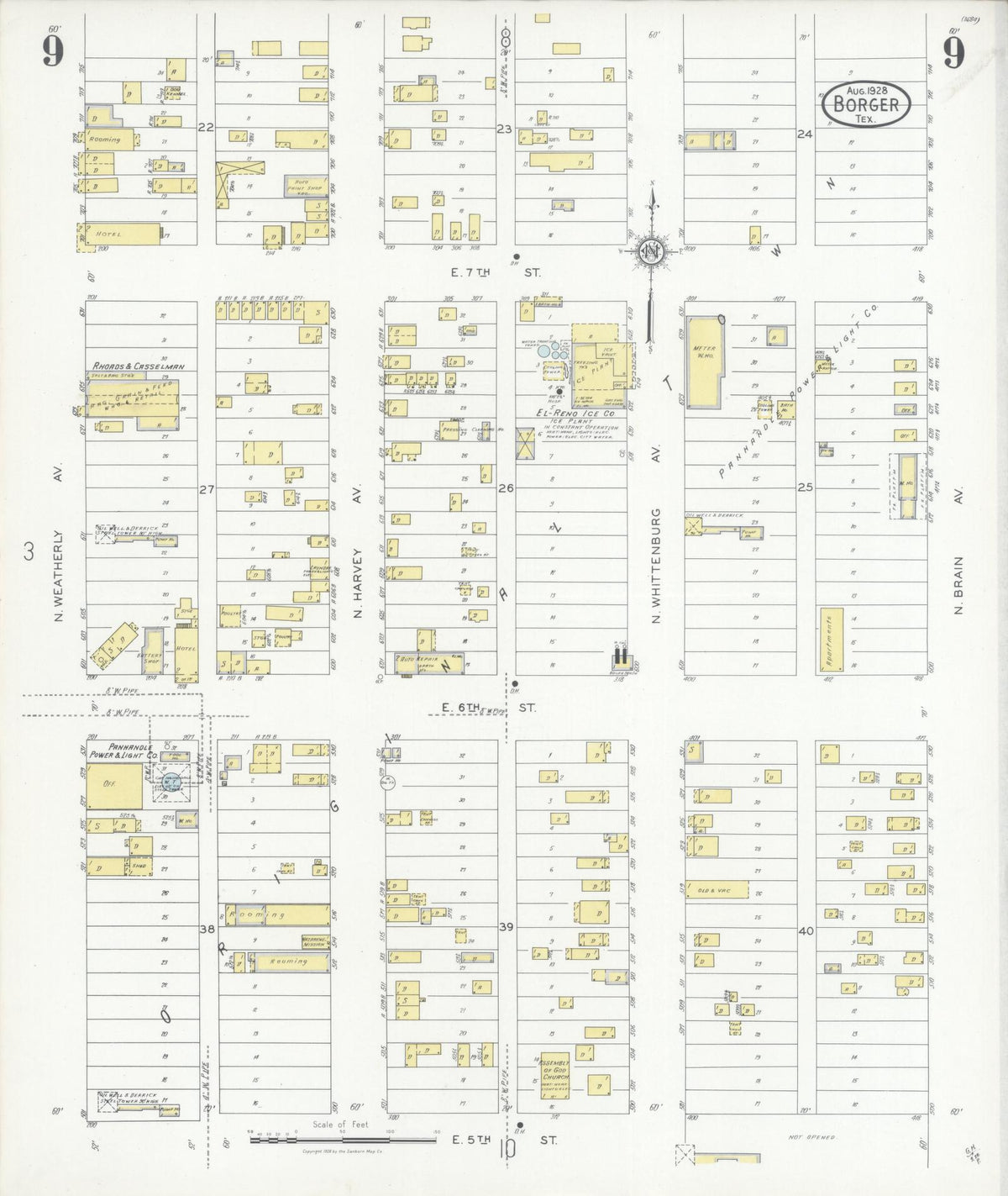 Sanborn Fire Insurance Map from Borger, Hutchinson County, Texas (1928), Sheet #0009 - Complete Map Set gallery image, historic Sanborn map, vintage wall art, Texas Texas