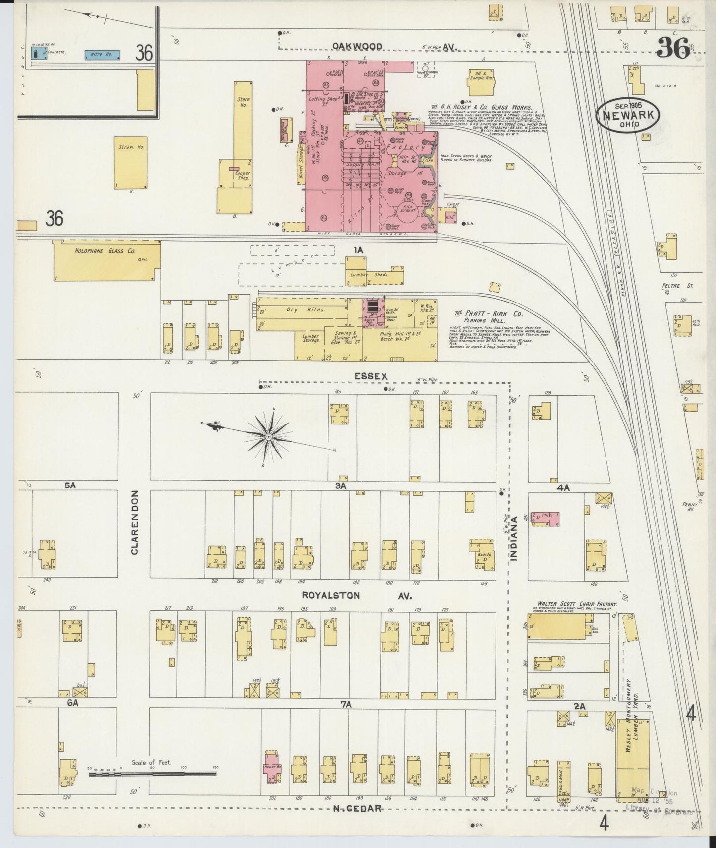 Sanborn Fire Insurance Map from Newark, Licking County, Ohio (1905), Sheet #0036 - Complete Map Set gallery image, historic Sanborn map, vintage wall art, Ohio Ohio