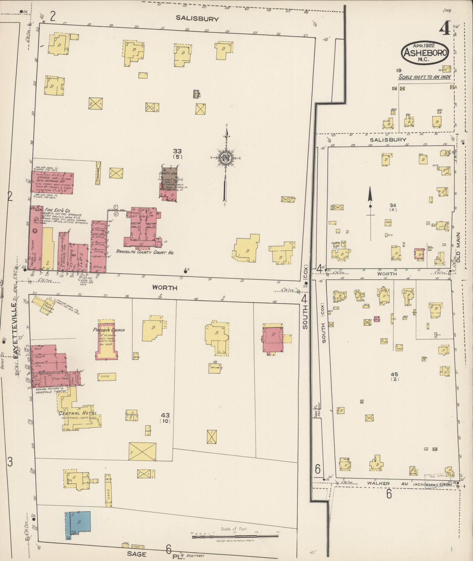 Sanborn Fire Insurance Map from Asheboro, Randolph County, North Carolina (1922), Sheet #0004 - Complete Map Set gallery image, historic Sanborn map, vintage wall art, North Carolina North Carolina