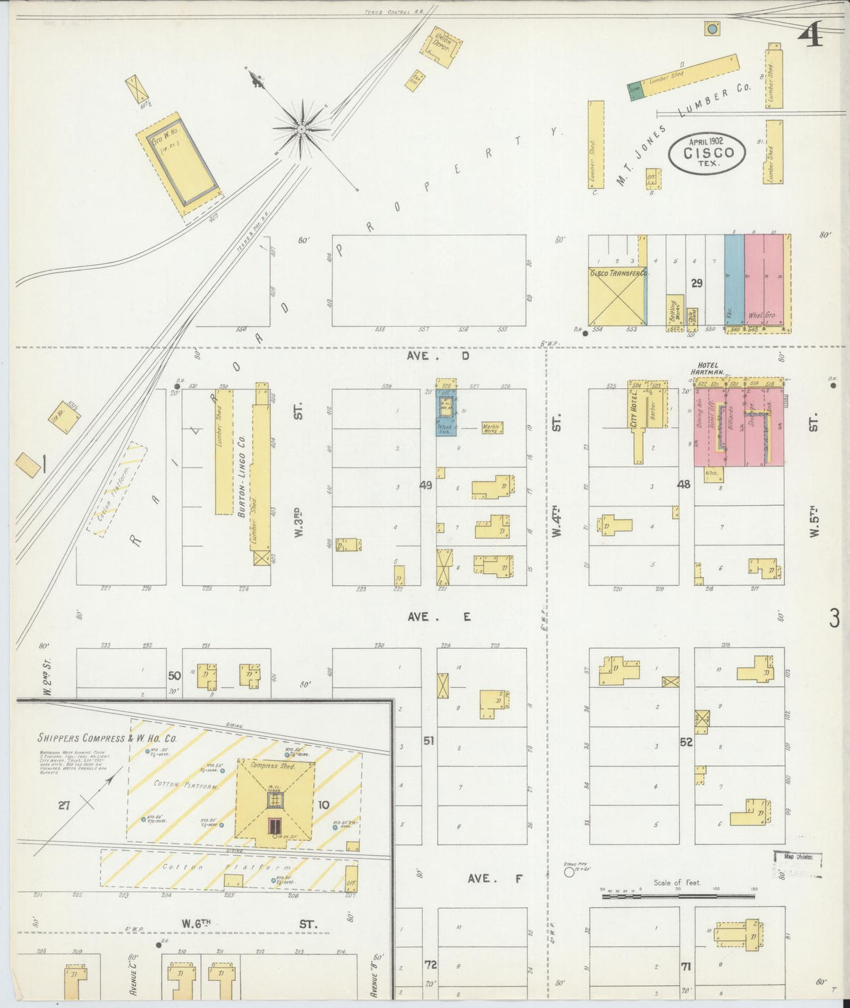 Sanborn Fire Insurance Map from Cisco, Eastland County, Texas (1902), Sheet #0004 - Complete Map Set gallery image, historic Sanborn map, vintage wall art, Texas Texas