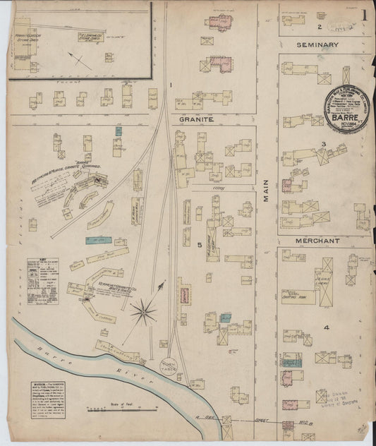 Sanborn Fire Insurance Map from Barre, Washington County, Vermont (1884), Sheet #0001 - Complete Map Set gallery image, historic Sanborn map, vintage wall art, Vermont Vermont