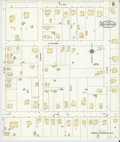 Sanborn Fire Insurance Map from Weatherford, Parker County, Texas (1910), Sheet #0008 - Complete Map Set gallery image, historic Sanborn map, vintage wall art, Texas Texas