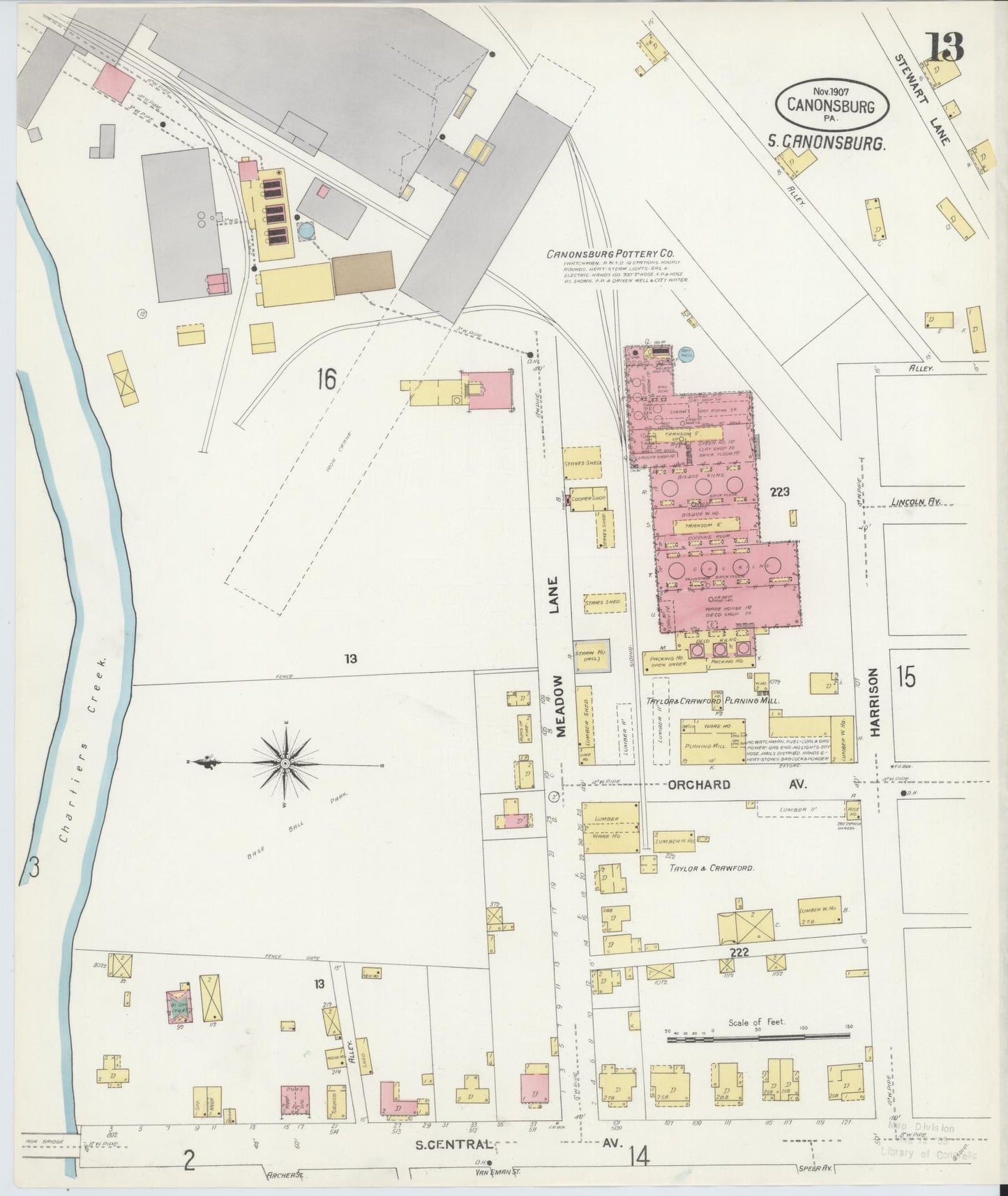 Sanborn Fire Insurance Map from Canonsburg, Washington County, Pennsylvania (1907), Sheet #0013 - Historic Sanborn Fire Insurance Map Print, vintage old map wall art, antique decor, genealogy gift, Pennsylvania Pennsylvania map