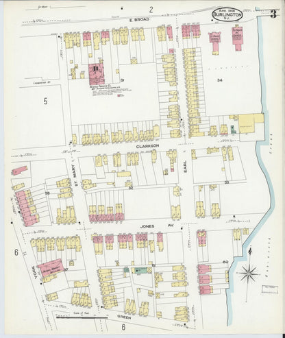 Sanborn Fire Insurance Map from Burlington, Burlington County, New Jersey (1908), Sheet #0002 - Complete Map Set gallery image, historic Sanborn map, vintage wall art, New Jersey New Jersey