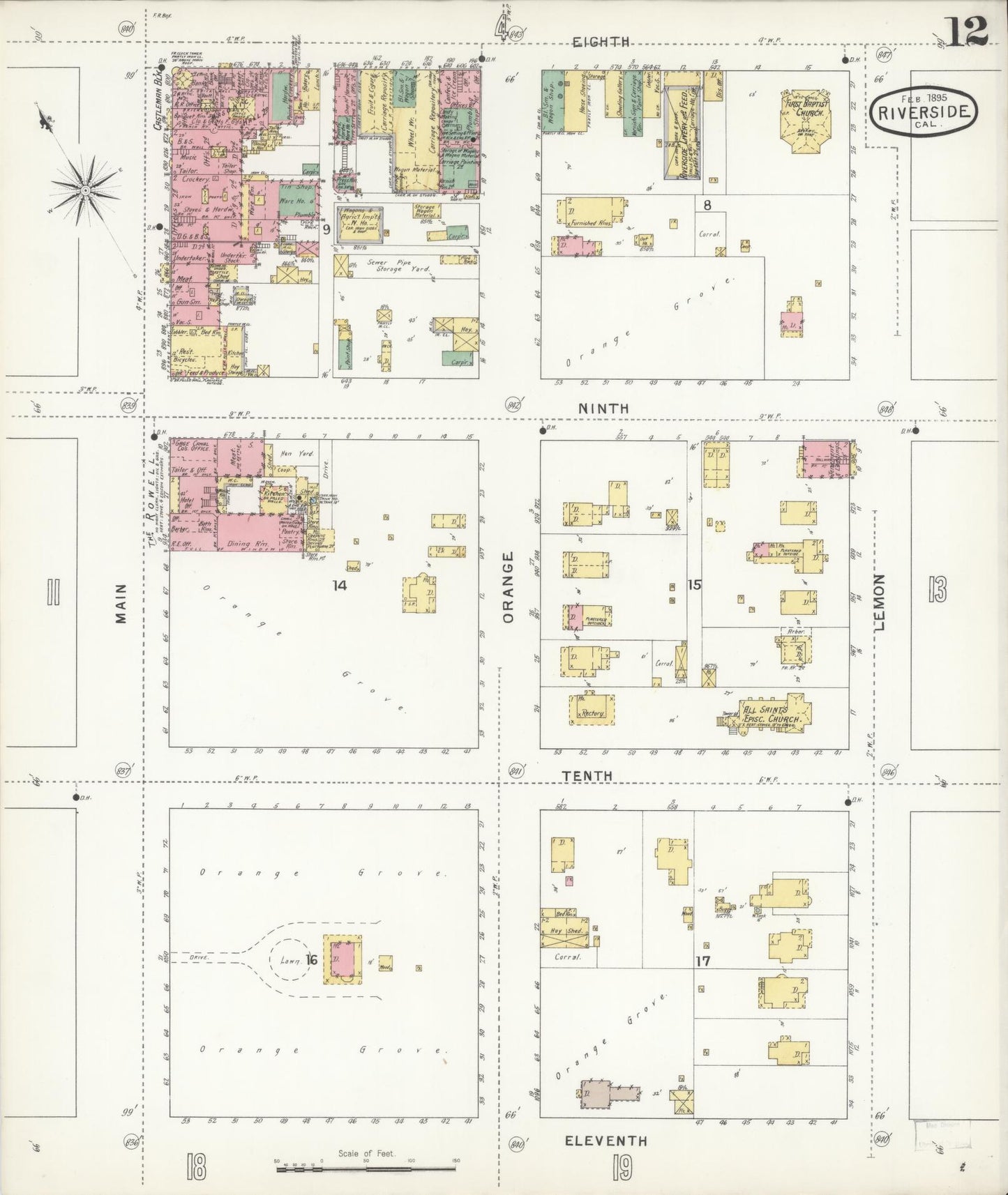 Sanborn Fire Insurance Map from Riverside, Riverside County, California (1895), Sheet #0012 - Complete Map Set gallery image, historic Sanborn map, vintage wall art, California California