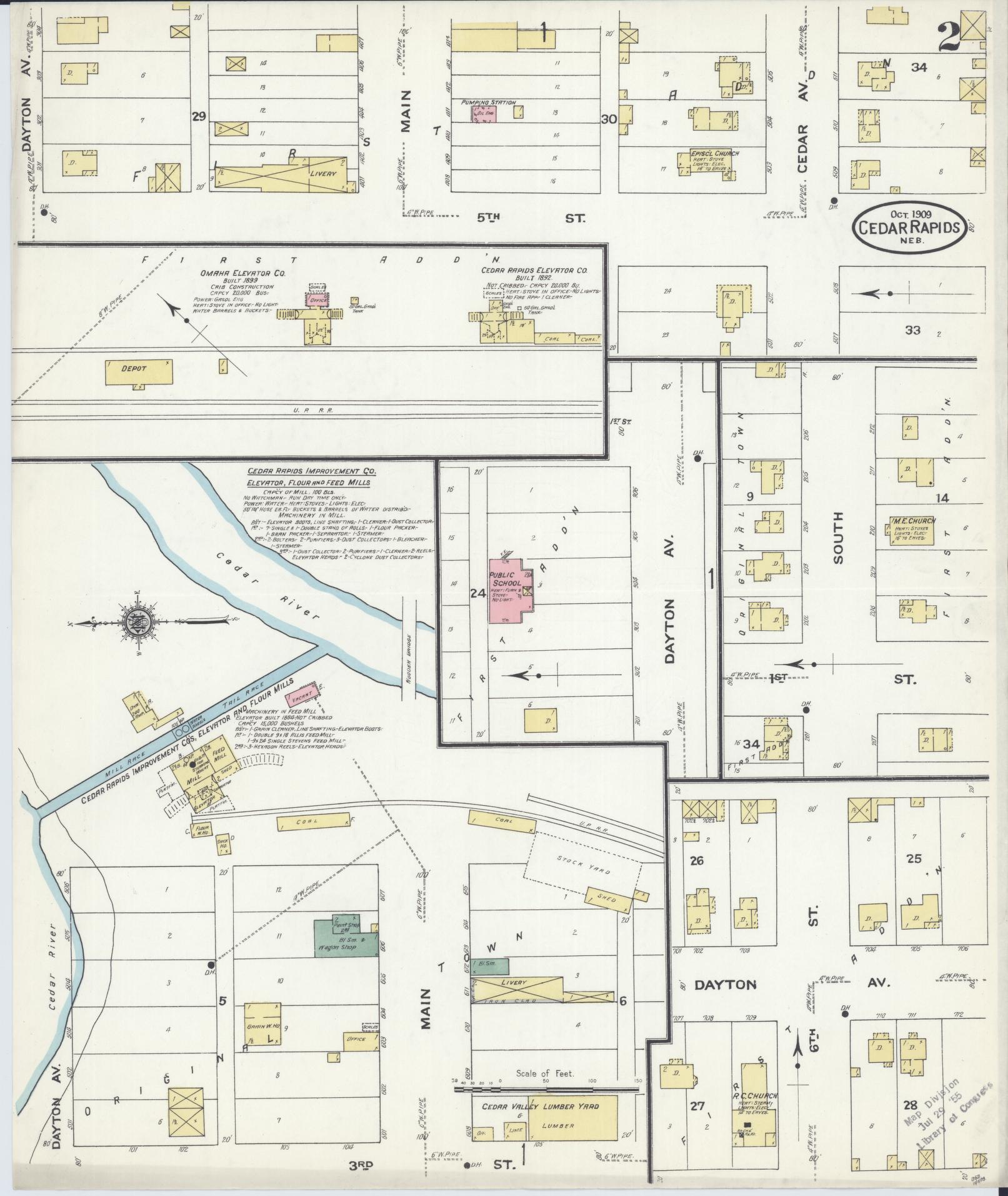 Sanborn Fire Insurance Map from Cedar Rapids, Boone County, Nebraska (1909), Sheet #0002 - Historic Sanborn Fire Insurance Map Print, vintage old map wall art, antique decor, genealogy gift, Nebraska Nebraska map