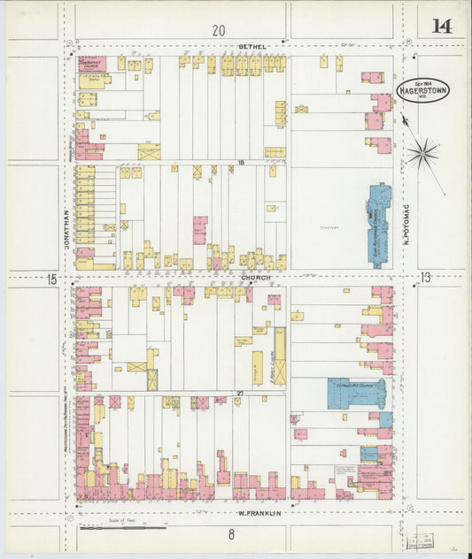 Washington, Maryland - 1904 - Sanborn Fire Insurance Map, Sheet #0014 - Historic Sanborn Fire Insurance Map Print, Washington Maryland 1904 0014 vintage old map wall art