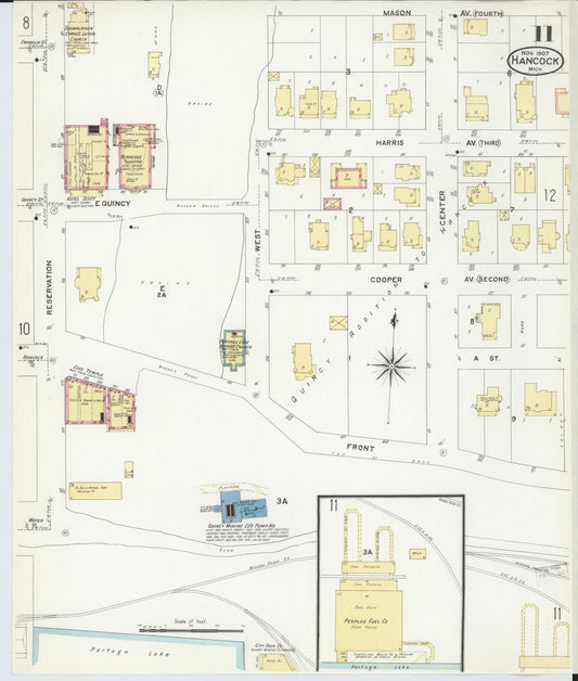 Sanborn Fire Insurance Map from Hancock, Houghton County, Michigan (1907), Sheet #0011 - Historic Sanborn Fire Insurance Map Print, vintage old map wall art, antique decor, genealogy gift, Michigan Michigan map