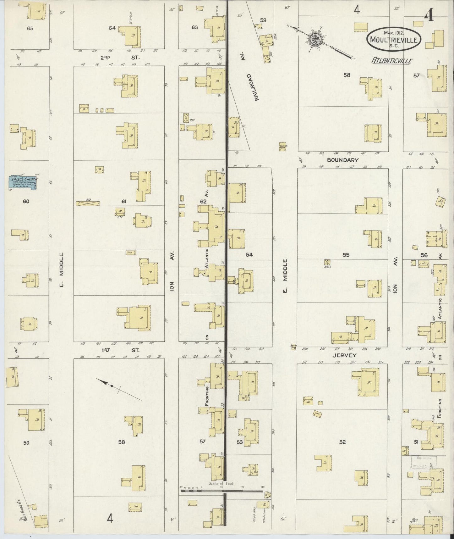 Sanborn Fire Insurance Map from Moultrieville, Charleston County, South Carolina (1912), Sheet #0004 - Complete Map Set gallery image, historic Sanborn map, vintage wall art, South Carolina South Carolina
