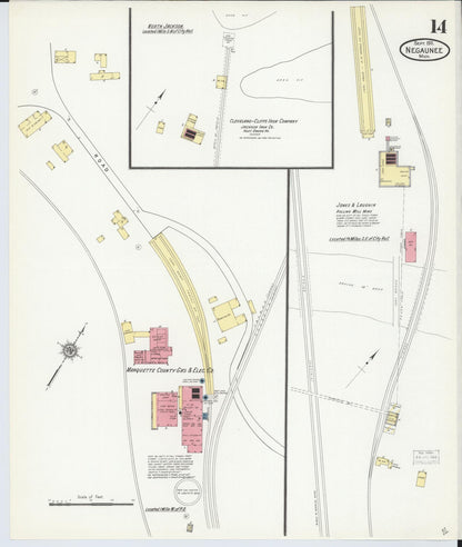 Sanborn Fire Insurance Map from Negaunee, Marquette County, Michigan (1911), Sheet #0014 - Historic Sanborn Fire Insurance Map Print, vintage old map wall art, antique decor, genealogy gift, Michigan Michigan map