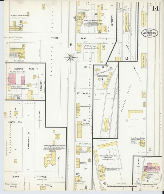Sanborn Fire Insurance Map from Aberdeen, Brown County, South Dakota (1908), Sheet #0014 - Historic Sanborn Fire Insurance Map Print, vintage old map wall art, antique decor, genealogy gift, South Dakota South Dakota map